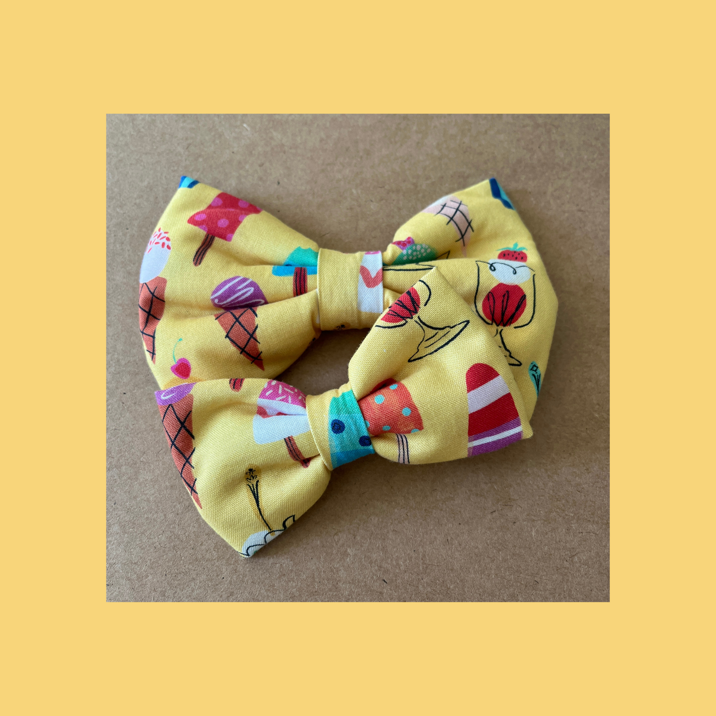 Yellow Dog Collar Bow Tie with Cute Ice Creams