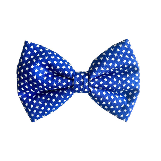 Blue and White Mini Star Prints Dog Collar Bow Tie