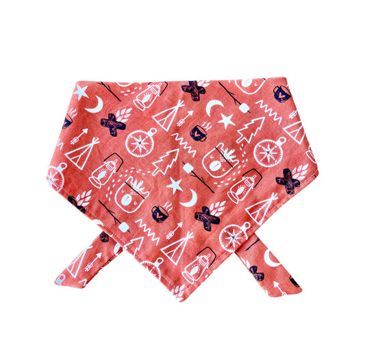 Adventure Dog Bandana - Orange with Cute Camping Prints