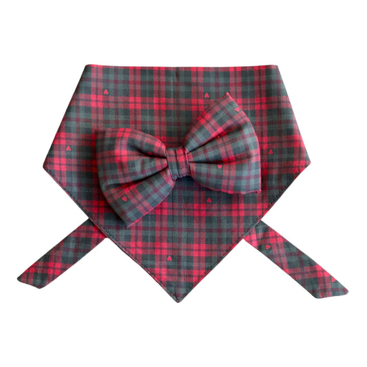 Forest green and Red Christmas Plaid Dog Bandana & Bow Tie Set