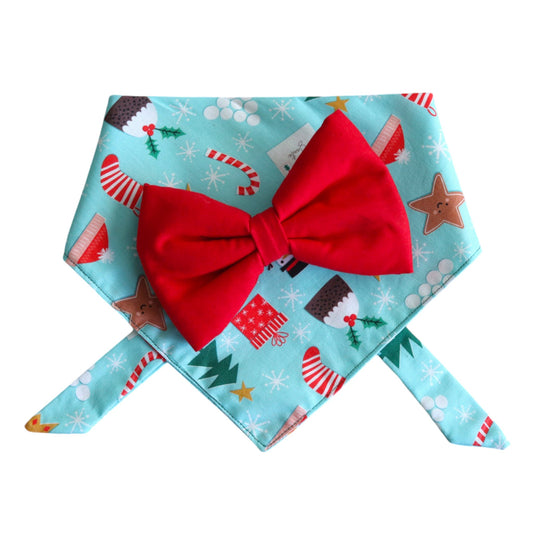 Festive Holiday Dog Bandana & Bold Red Bow Tie Set