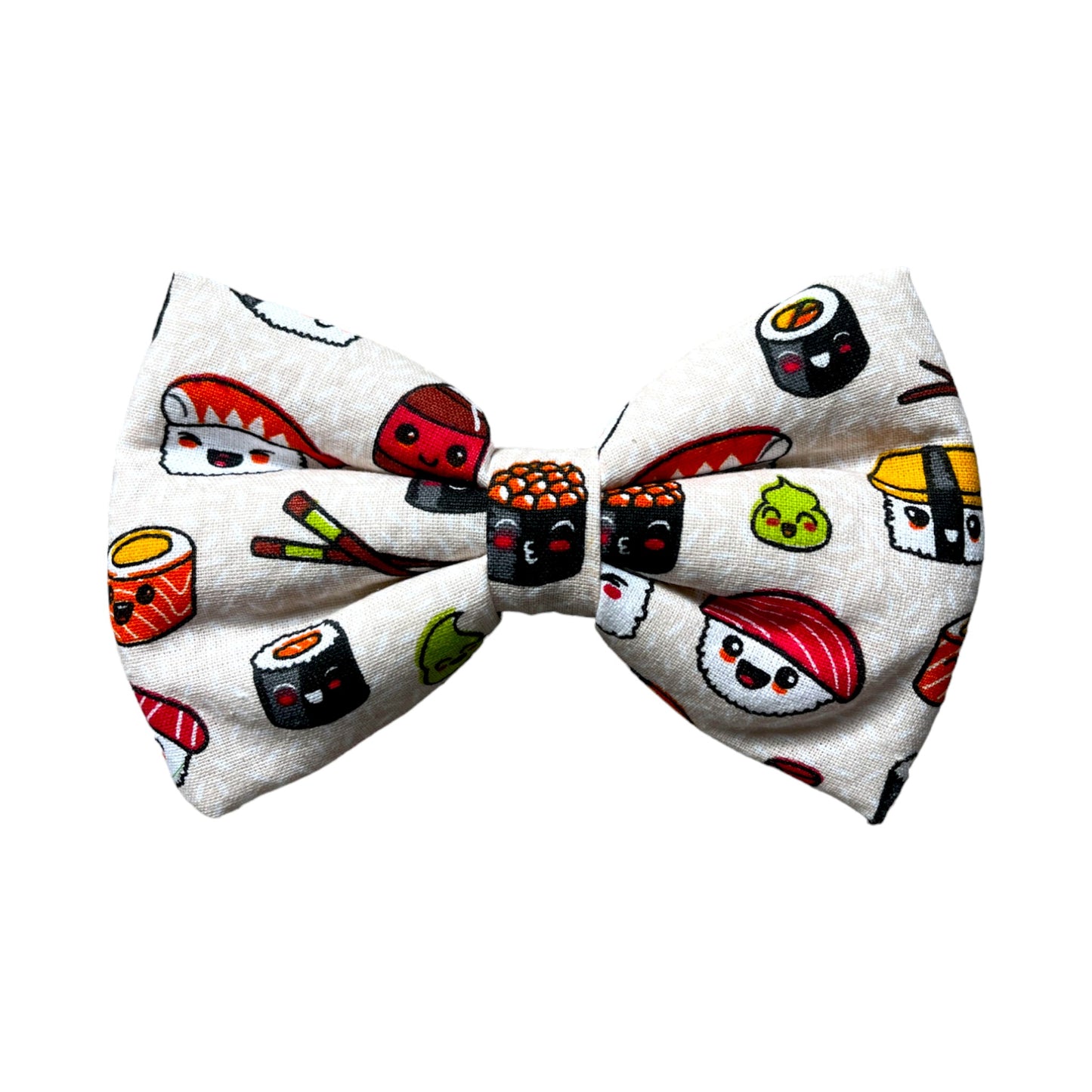 Beige Dog Collar Bow Tie with cute Sushi Prints