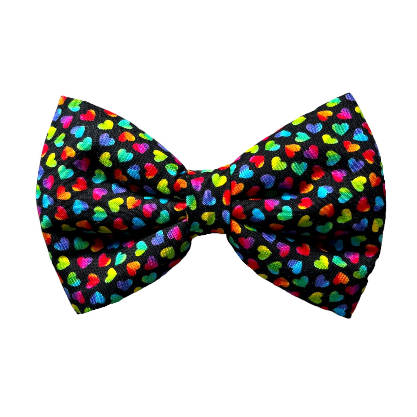 Black and Multicolored Hearts Dog Collar Bow Tie - Pride Edition