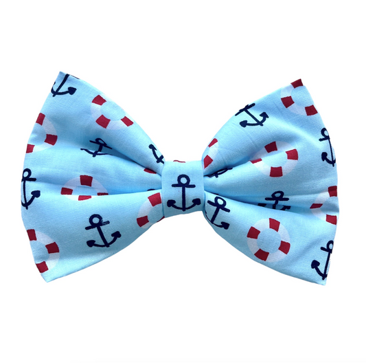 Baby Blue Dog Collar Bow Tie with Nautical Accents