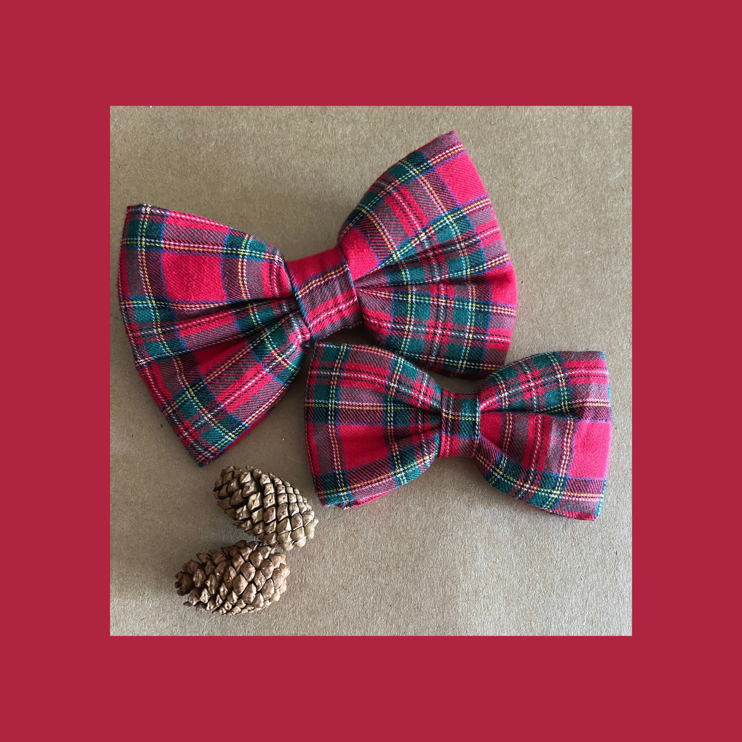 Classic Red & Green Christmas Tartan Plaid Dog Collar Bow Tie