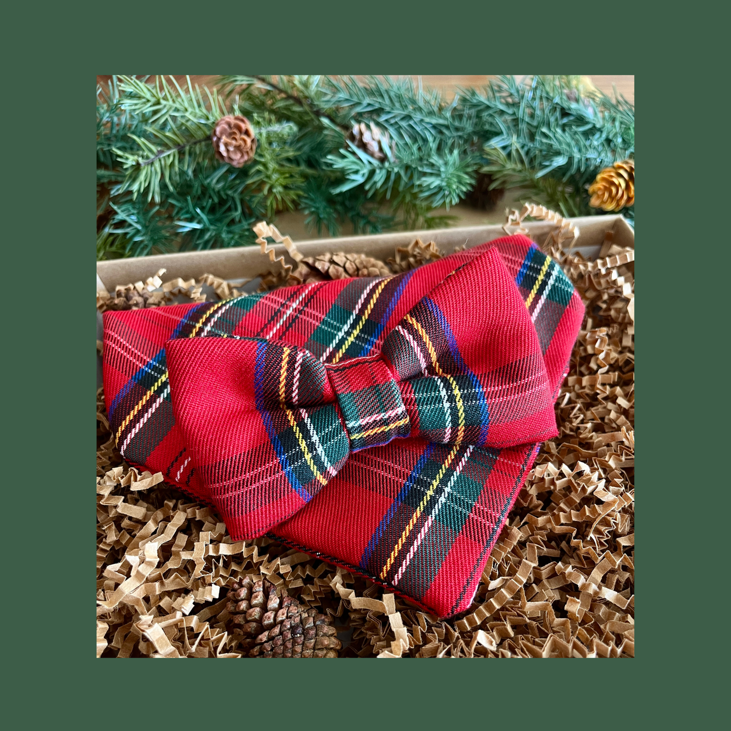 Christmas Red Scottish Tartan Plaid Bandana & Matching Bow Tie