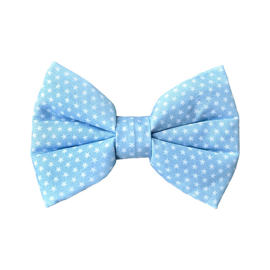 Baby Blue Dog Collar Bow Tie with White Stars