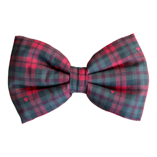 Christmas Red and Green Plaid Dog Bow with Hearts