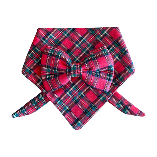 Classic Red & Green Christmas Tartan Plaid Dog Collar Bow Tie & Matching Bandana