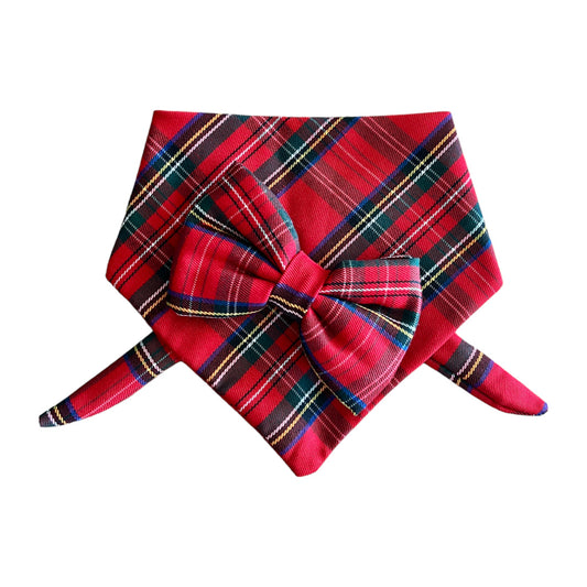 Christmas Red Scottish Tartan Plaid Bandana & Matching Bow Tie